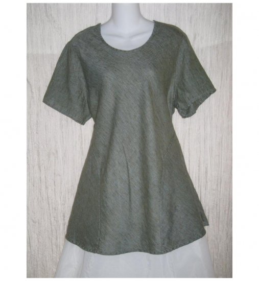 FLAX Blue Linen Bias Tunic Top Shirt Jeanne Engelhart Large L