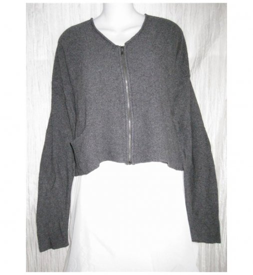 FLAX by Angelheart Jeanne Engelhart Gray Merino Wool Blend Zipper Cardigan Sweater M L