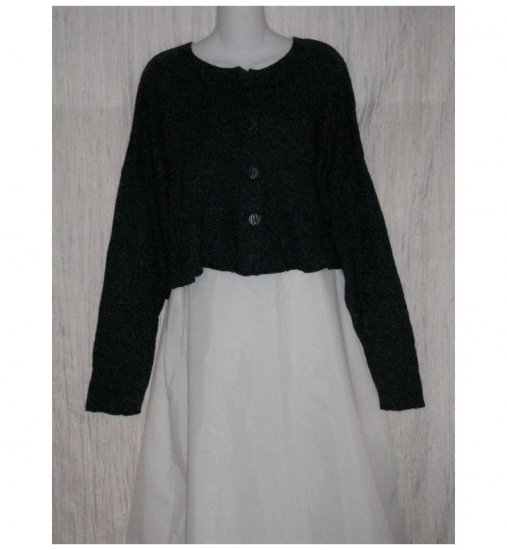 FLAX by Angelheart Cropped Blue Merino Wool Blend Cardigan Sweater Jeanne Engelhart M L