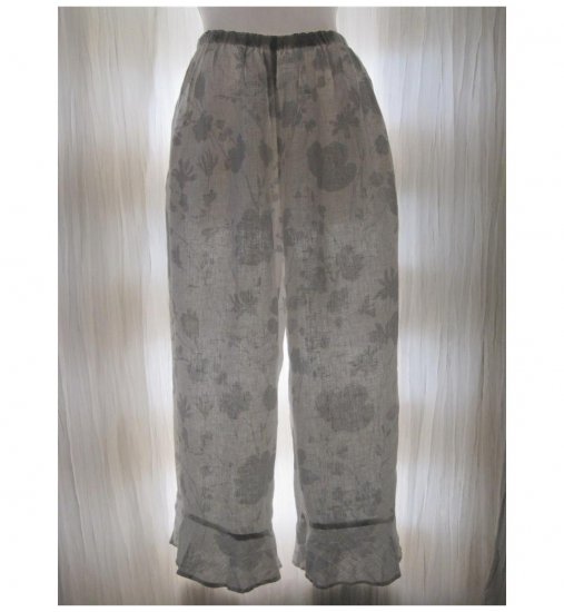 NEW Jeanne Engelhart FLAX Gray Floral Linen Bedskirt Bloomers Flood Pants Small S