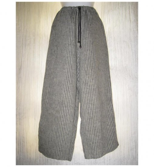 FLAX Blue Gray Striped Linen Floods Pants Jeanne Engelhart Small S