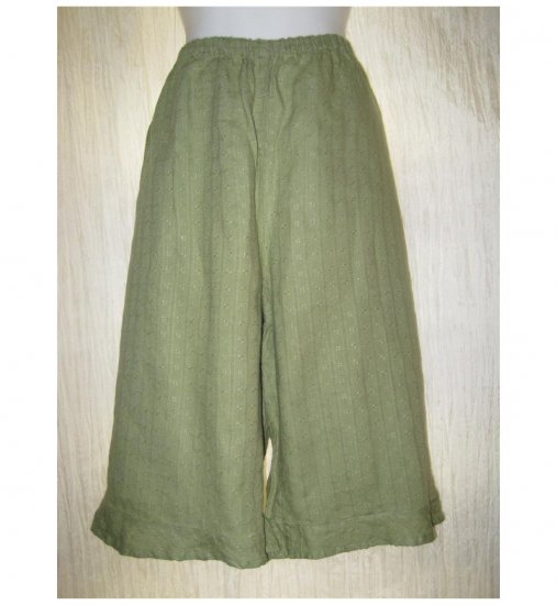 Jeanne Engelhart FLAX Textured Green Linen Short Bed Skirt Bloomers Pants Medium M