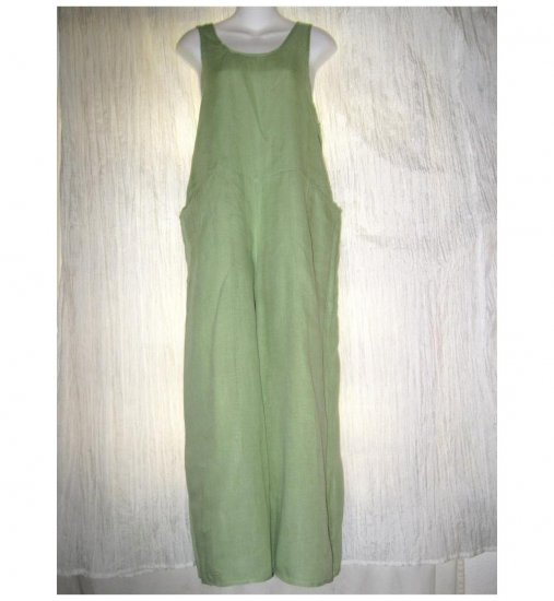 FLAX by Jeanne Engelhart Green Linen Hoveralls Overalls Floods Pants Small S