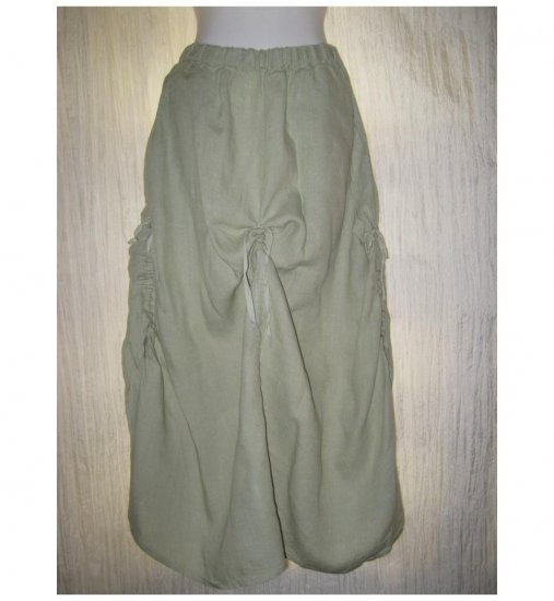 FLAX Long & Full Green LINEN Ruched Skirt Jeanne Engelhart Small S