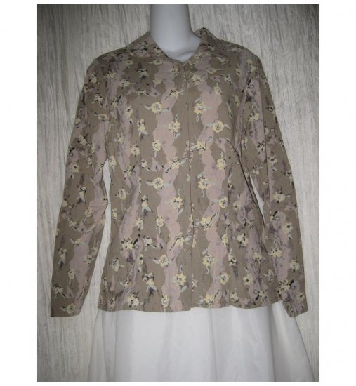 Jeanne Engelhart FLAX Shapely Floral Rayon Button Shirt Top Petite P