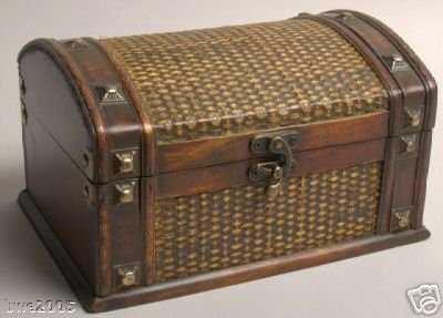 Box Small Wood Chest Box Hand Carved Jewelry 10x6.5x5 inches NEW