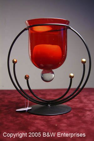 Candle Holder w Ruby Red Glass Metal Art Deco New! Perfect for Candlelit Dinner for two
