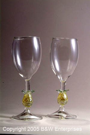 Reception Wine Glass (2) with Pineapple Hospitality Stem NIB Friendship Glass