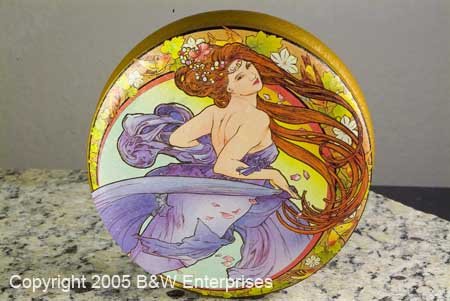 Victorian Grecian Style Storage Tin w Young Lady Decor