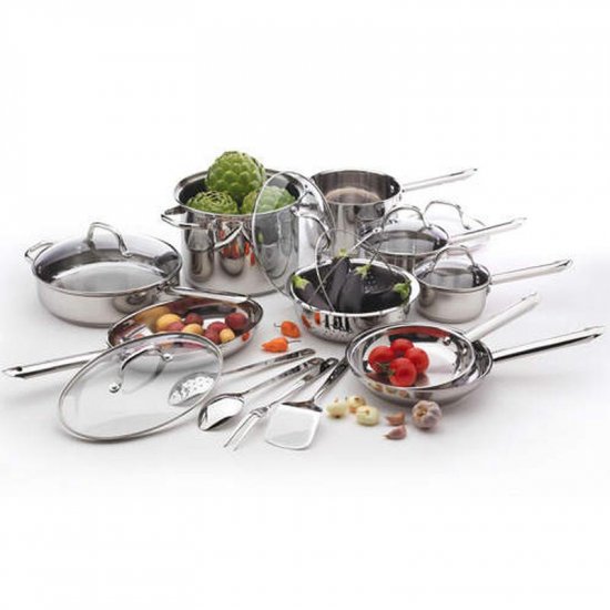 Wolfgang Puck 19 Piece Stainless Steel Cookware Set Gourmet Chef Quality Family Cookware NIB