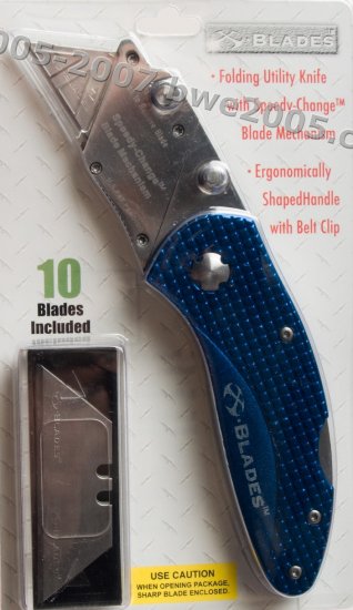 Folding Lock-Back Utility Knife X-Blade Anodized Blue Aluminum Handle Metal Belt Clip NIB