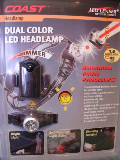 NEW! 6 LED "Revolution" Headlamp Dual Color Red White with Dimmer by Coast Batteries included