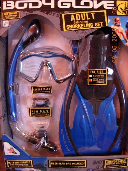1 Left - Body Glove size ML-XL BLUE Adult Snorkel Set Mask Fin - Gear Bag Professional Silicon NIB