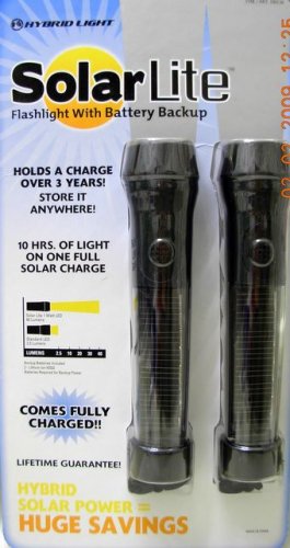 Hybrid Solar Lite LED Flashlight Light Battery Backup (2 Pack) Li-Ion batteries included NIB
