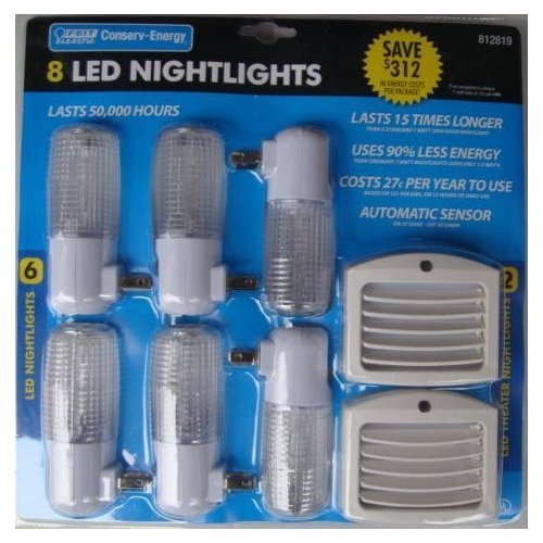 Feit 8 Pack Led Nightlights, last 15 times longer, use 90% less energy last for years - night eye