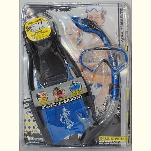 U.S. Divers Adult Snorkeling Set Silicon - Size Large - 1 Snorkel - 2 Fins - 1 bag