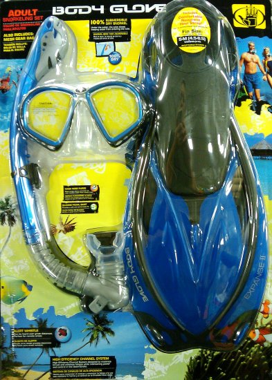 Body Glove size ML-XL Dark Blue Adult Snorkel Set Mask Fin Snorkle Gear Bag Professional Silicon NIB