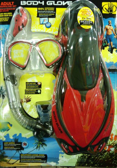 Body Glove size ML-XL Ruby Red Adult Snorkel Set Mask Fin Snorkle Gear Bag Professional Silicon NIB