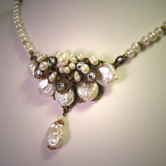 Designer Baroque Pearl Necklace with Filigree by J. Wass Designer Jewelry