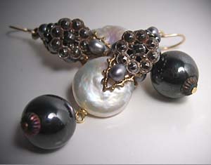 Antique Steel Cut Earrings with Pearls by J. Wass Designer Jewelry