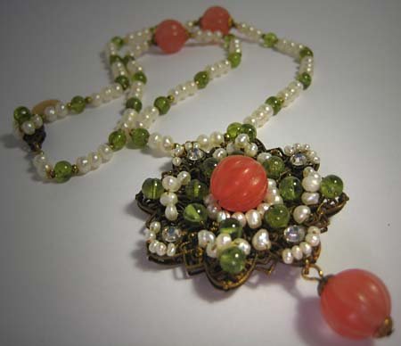 Cherry Quartz Peridot Seed Pearl Necklace by J. Wass Designer Jewelry