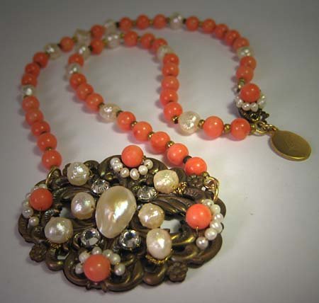 Coral Pearl Necklace by J. Wass in Antique Jewelry Design
