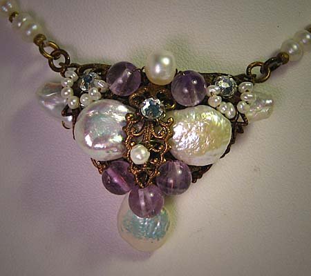 Pearl Necklace with Amethyst by J. Wass Designer Jewelry Vintage