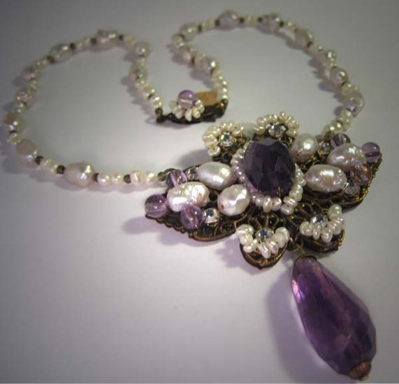 Faceted Amethyst Pearl Necklace by J. Wass Designer Jewelry