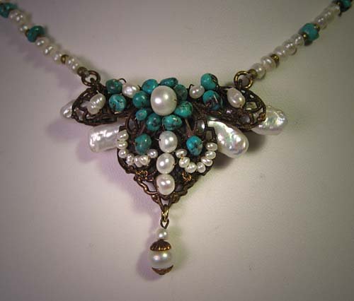 Turquoise and Baroque Pearl Necklace by J. Wass Designer Jewelry