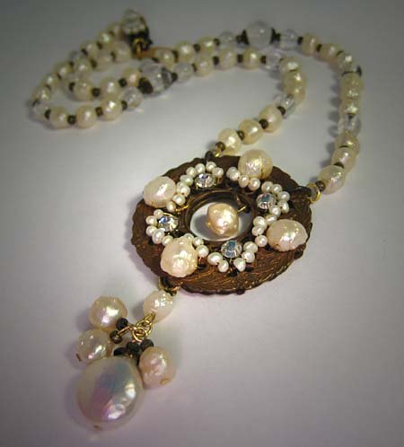 Pearl Necklace by J. Wass Designer Jewelry with Crystal