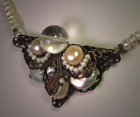 Pearl Rock Crystal Necklace by J. Wass Designer Jewelry Art Deco Inspired