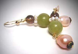 Jade and Seed Pearl Earrings by J. Wass Designer Jewelry