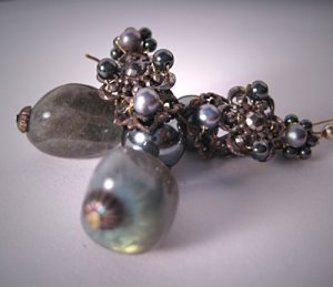 Antique Steel Cut Earrings with Labradorite Pearls by J. Wass Designer Jewelry