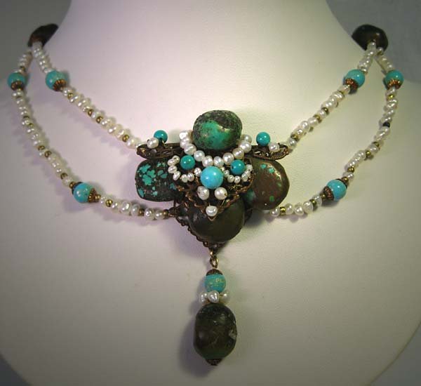 Turquoise Pearl Festoon Necklace by J. Wass Designer Jewelry
