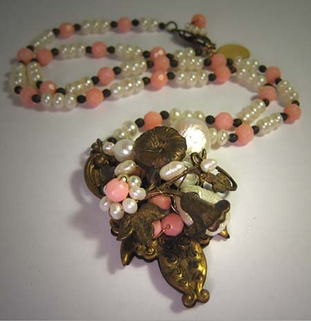 Handmade Pink Coral Pearl Necklace by J. Wass Designer Jewelry