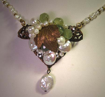 Jade Apatite Pearl Necklace by J. Wass Designer Jewelry Vintage Inspired