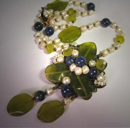 Handmade Lapis Jade Pearl Necklace by J. Wass Designer Jewelry