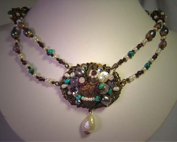 Vintage Inspired Gemstone Necklace Floral by J. Wass Designer Jewelry