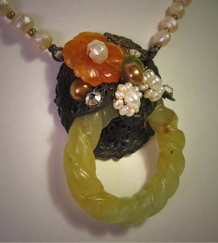 Jade and Pearl Handmade Necklace by J. Wass Designer Jewelry