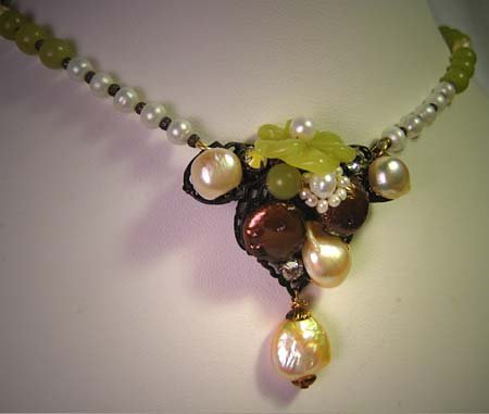 Handmade Jade Pearl Necklace Floral by J. Wass Designer Jewelry
