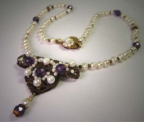 Faceted Amethyst Pearl Necklace by J. Wass Designer Jewelry