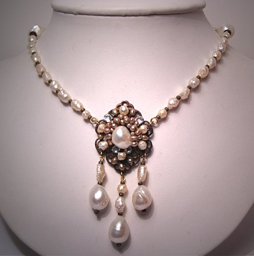 Handmade Pearl Necklace by J. Wass Designer Jewelry Baroque Drops