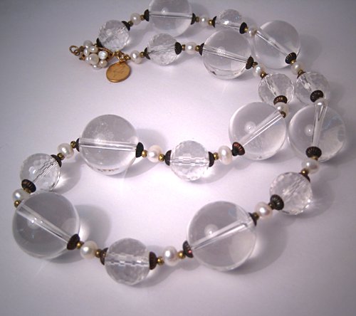 Rock Crystal Pearl Choker Necklace Handmade by J. Wass Designer Jewelry