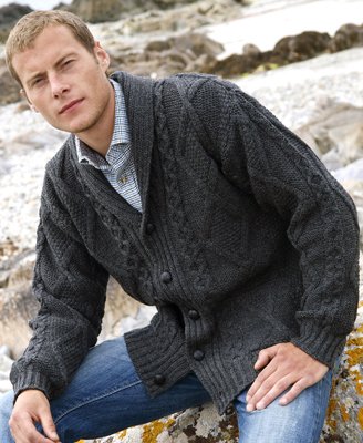 Men's Shawl Collar Wool Cardigan Size Medium ~ Made in Ireland