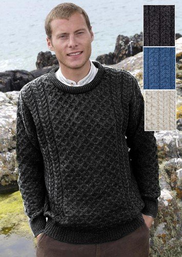 Traditional Irish Crew Neck Wool Sweater Charcoal - XLarge