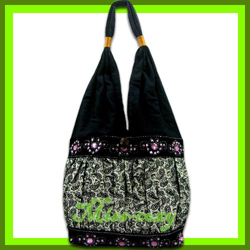 THAI SILK SHOULDER BAG HOBO WHITE EMBROIDER TOTE / B151
