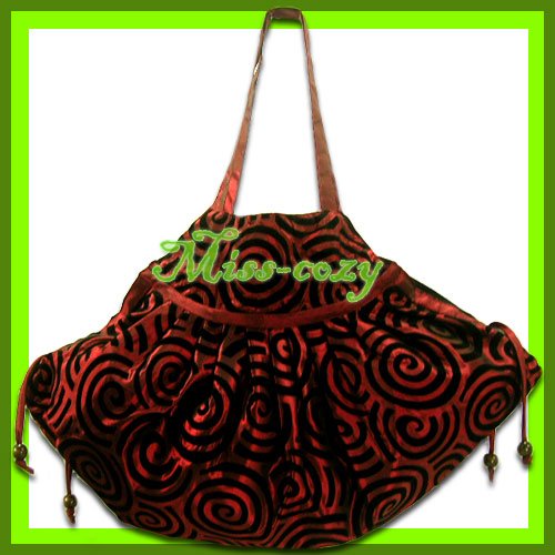 THAI SILK SHOULDER HAND BAG BURGUNDY HIPPIE GYPSY / B107