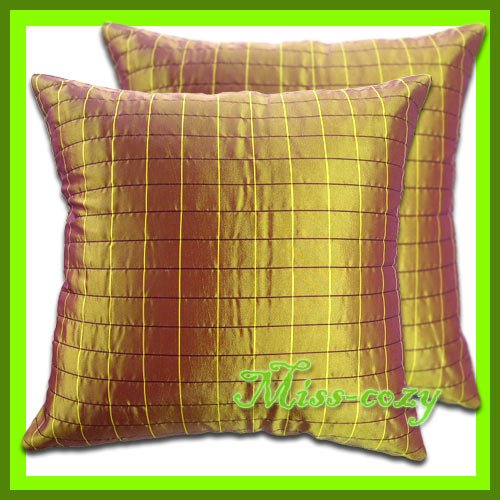 2 THAI SILK THROW CUSHION CASE PILLOW COVER GOLD / 1109