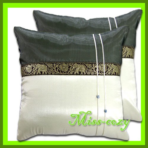 2 THAI SILK CUSHION CASE PILLOW COVER TWO-TONE / 1126