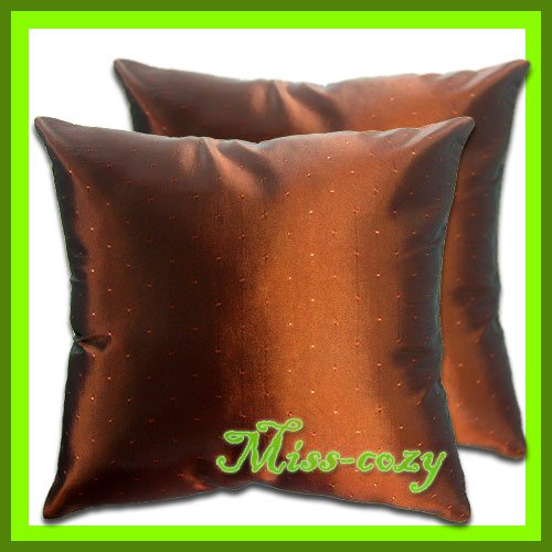 2 THAI SILK THROW CUSHION CASE PILLOW COVER BROWN / 1148